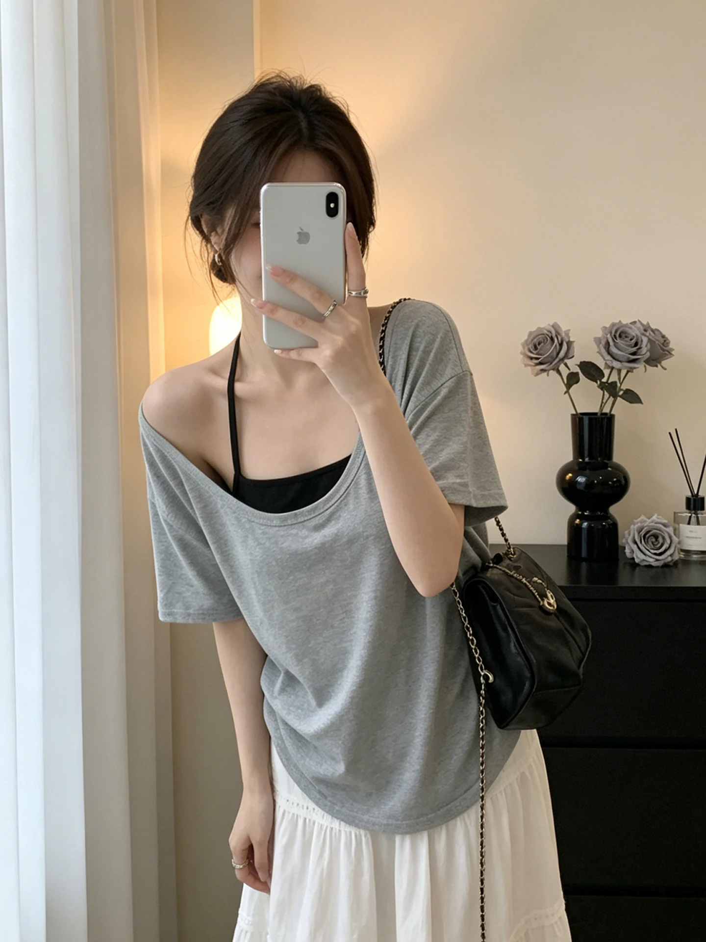 plus Size Slim Fit V-Neck Short Sleeve T-Shirt Korean Style Summer Women's Fashion Commute Unique Design Top Not Repeating