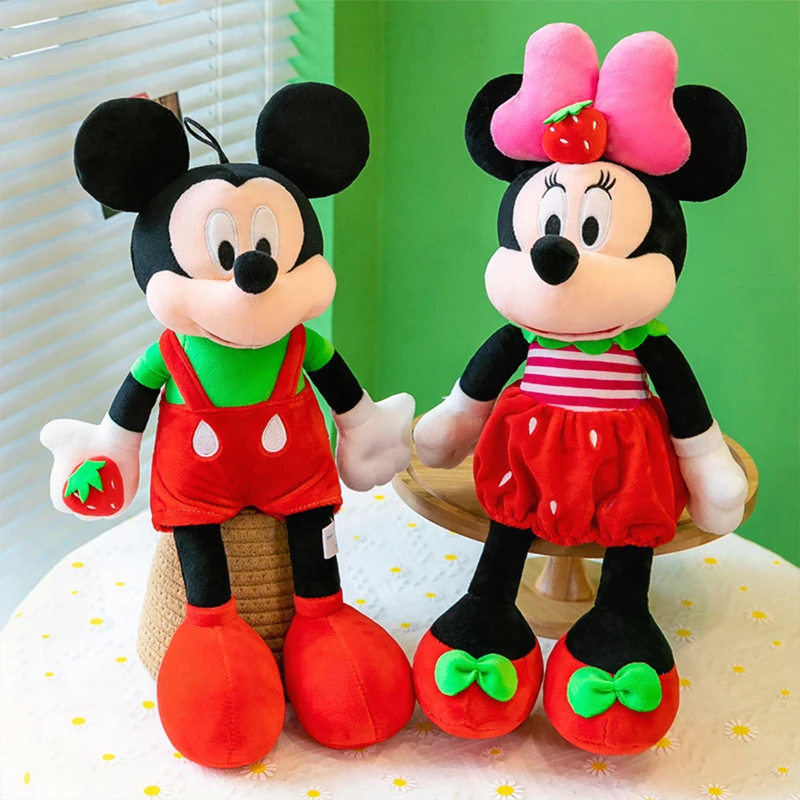 

Disney Kawaii 40/90cm Plush Mickey Minnie Doll Strawberry Couple Stuffed Toys Kids Birthday Christmas Gift Plushie Pillow Decor