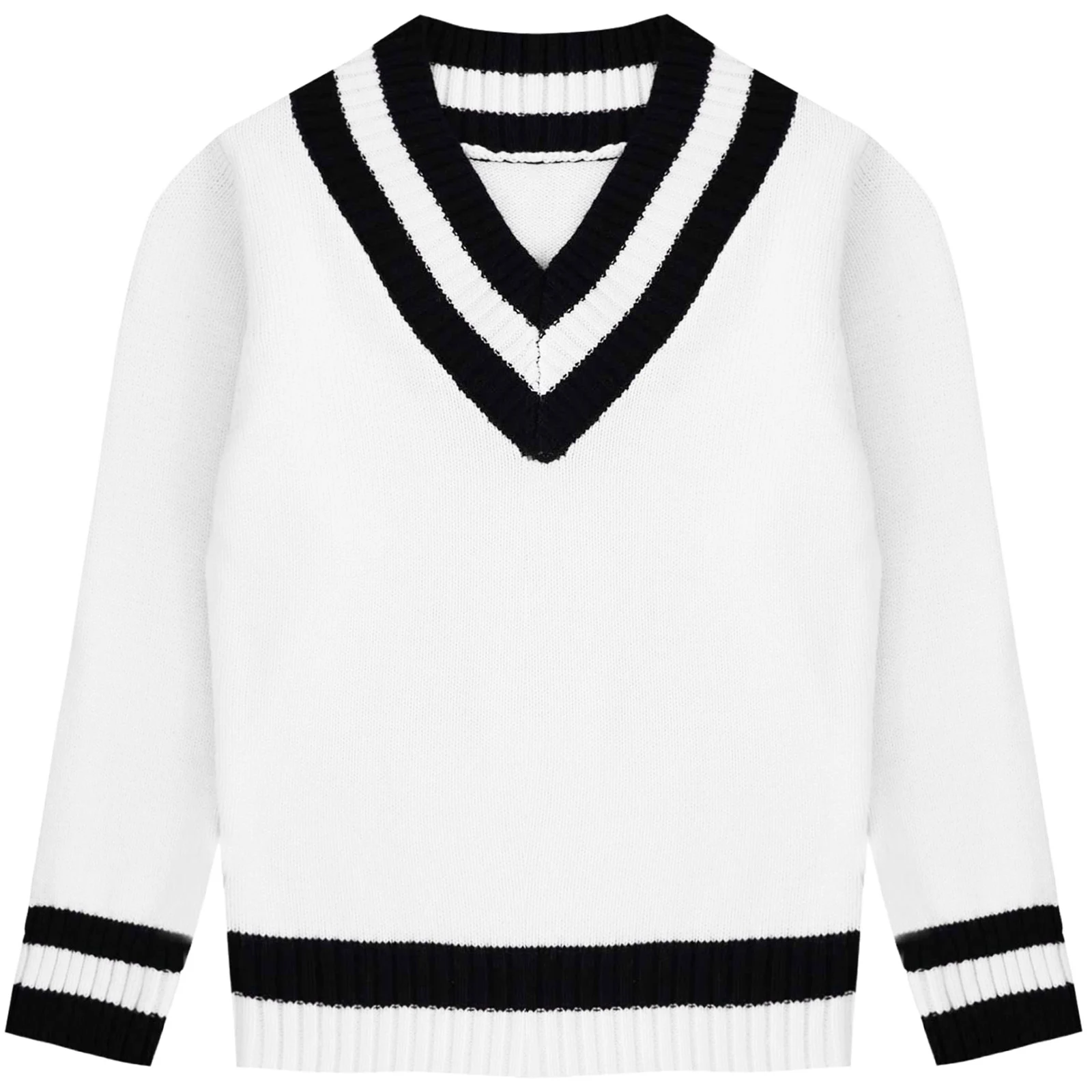 

Kids Boys Girls Sweaters School JK Uniform Long Sleeves V-neck Striped Trim Knitted Pullover Tops Spring Autumn Casual Outerwear