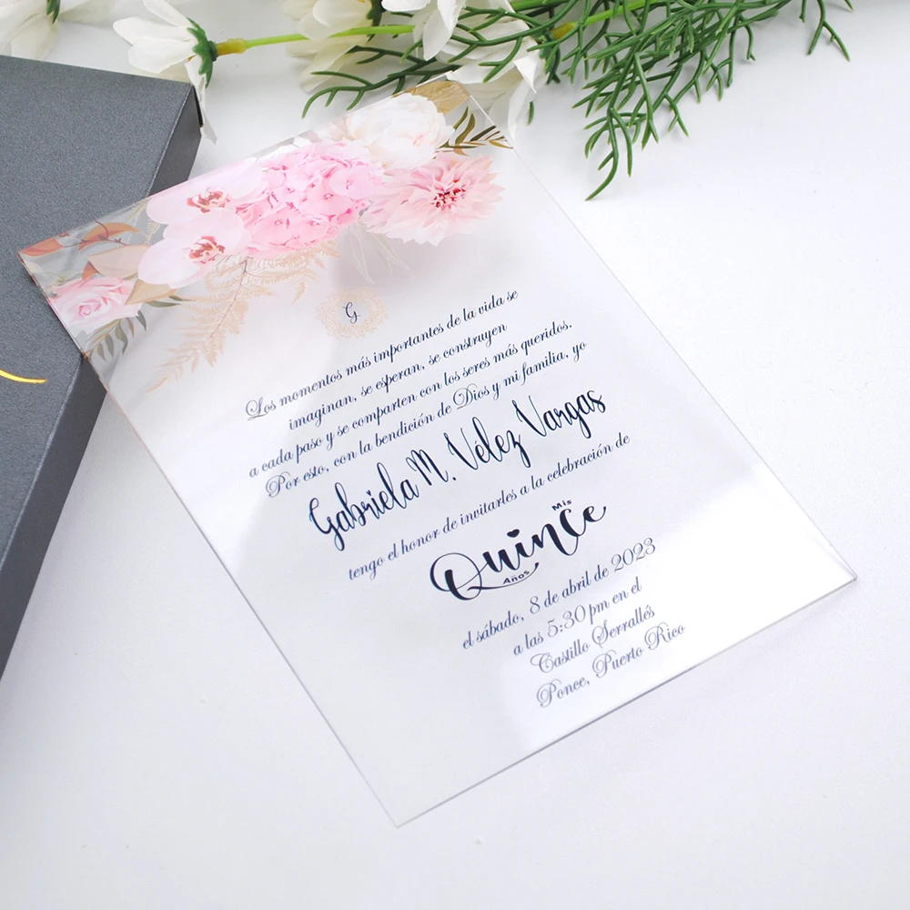 Invitation en acrylique transparent avec boîte imprimée, invitation de mariage italienne personnalisée, 10 pièces