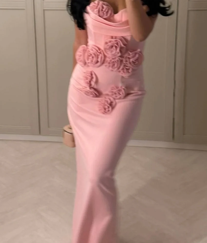 تخصيص جودة عالية جيرسي غمد 3D الزهور مساء اللباس موضة جديدة أكمام الحبيب الطابق طول فساتين حفلة موسيقية