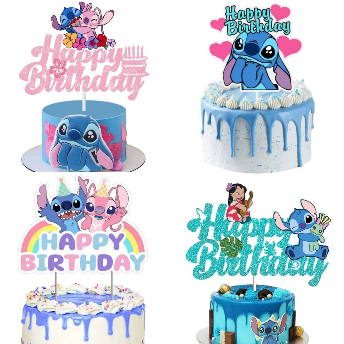 

Disney Lilo Stitch Happy Birthday Acrylic Cake Topper Party Decoration Cake Decor Flag Baby Shower Baking DIY Supplies Kids Gift