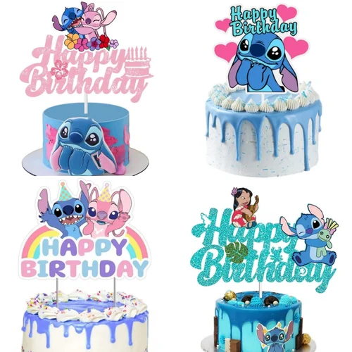 디즈니 릴로 스티치 생일 축하 아크릴 케이크 토퍼 파티 장식 케이크 장식 플래그 베이비 샤워 베이킹 DIY 용품 어린이 선물 