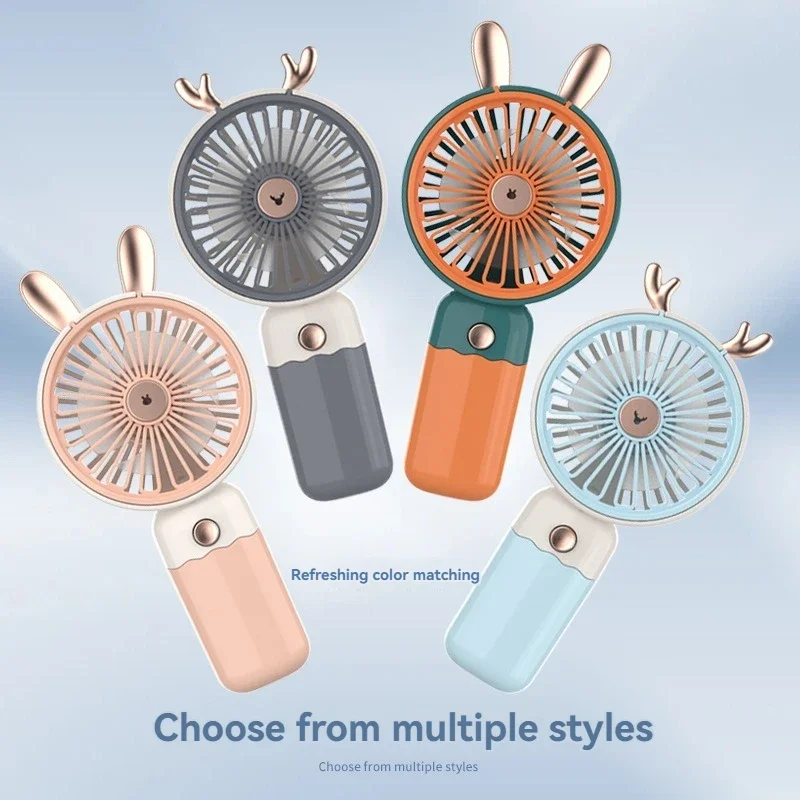 

Handheld Small Fan Cartoon Design Low Noise Cute Appearance Phone Holder USB Charging Student Portable Mini Air Conditioner