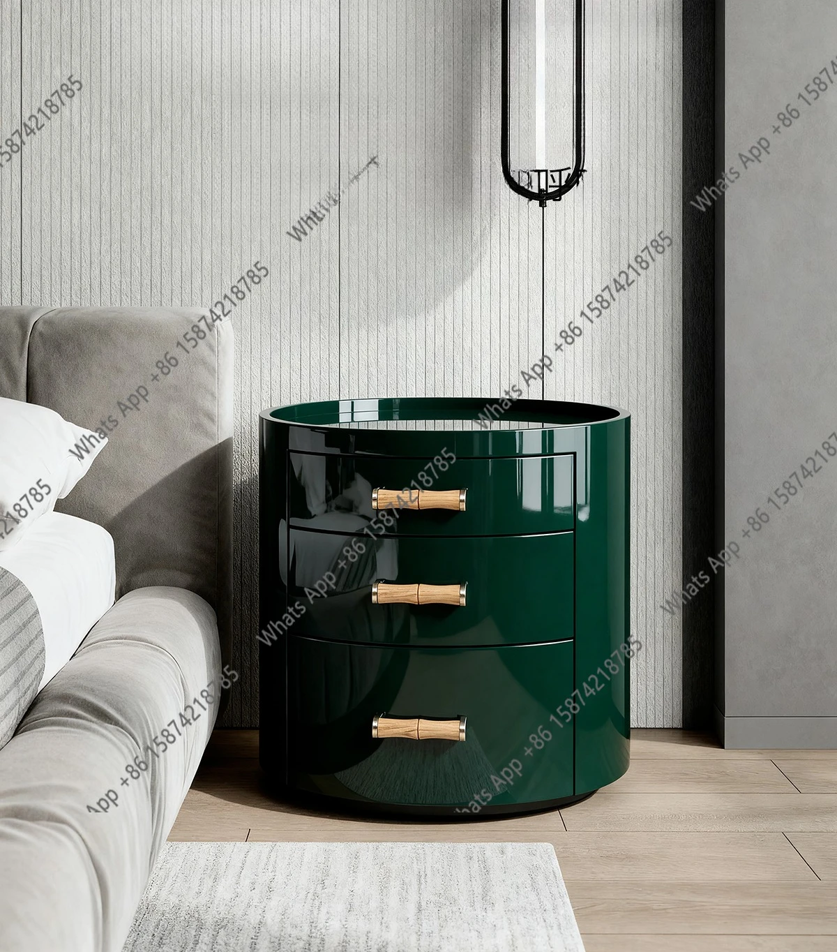 

Zx Italian Minimalist Piano Paint Dark Green Light Luxury High-end Designer Storage Bedside Table