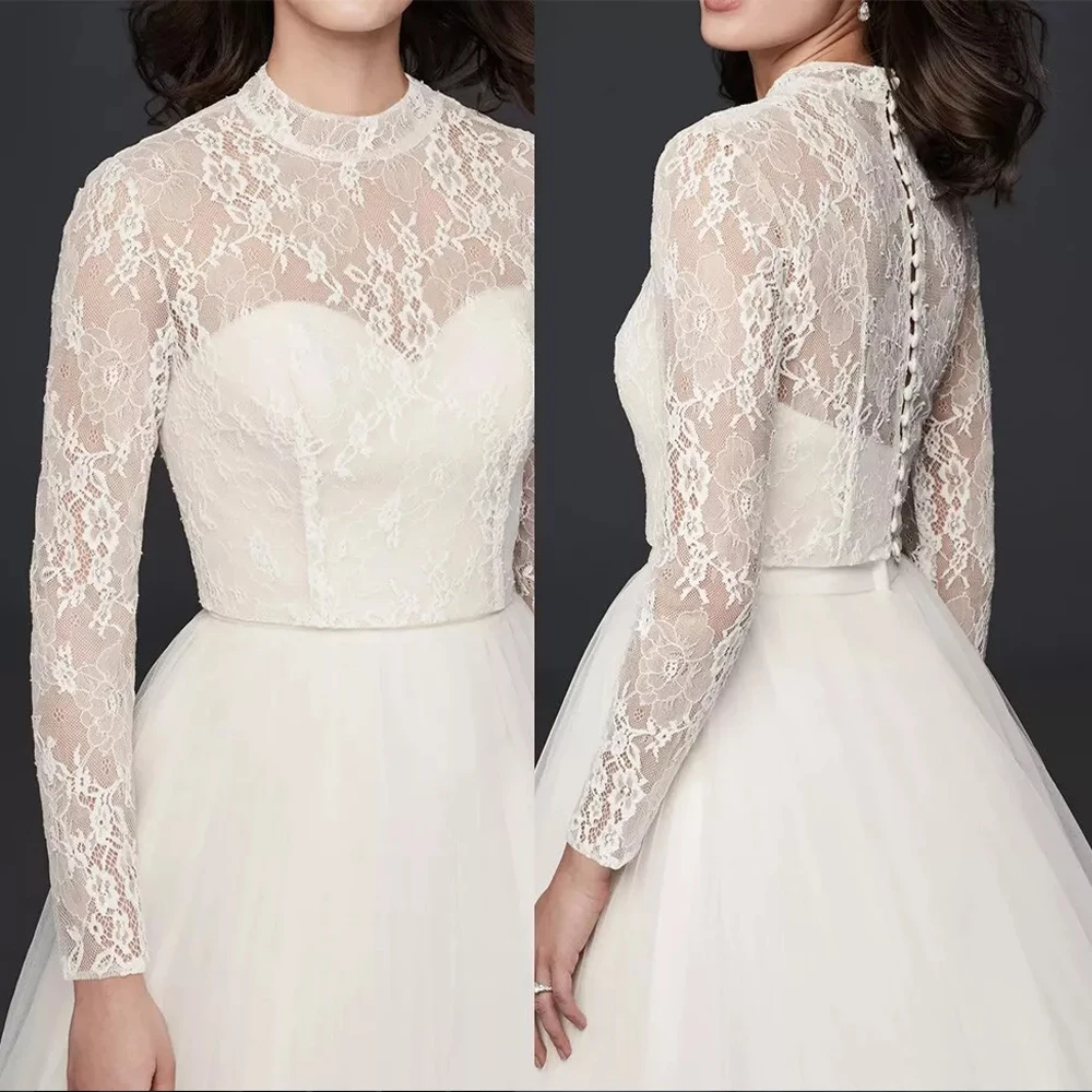 

Lace Wedding Jacket Long Sleeves Bride Top High Neck Customized