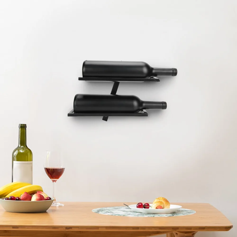 Iron Wall Mount Iron Wine Bottle Storage Rack 10.63x4.13x9.84in Wine Rack Multi-purpose Wall Hanging Kitchen Organizer Black