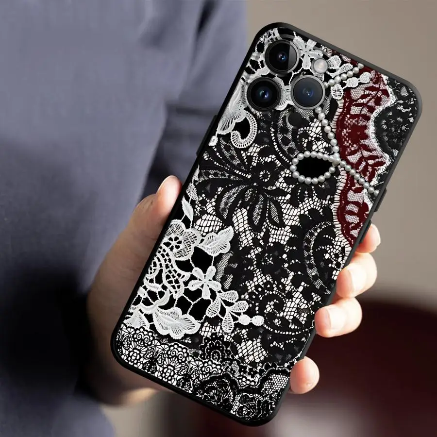 Black And Red Sexy Lace Phone Case for Apple iPhone 17 Pro Max 14 13 11 17e 15 Pro 7 8 XR XS MAX 16 12 Air Funda Phone Cover view 5