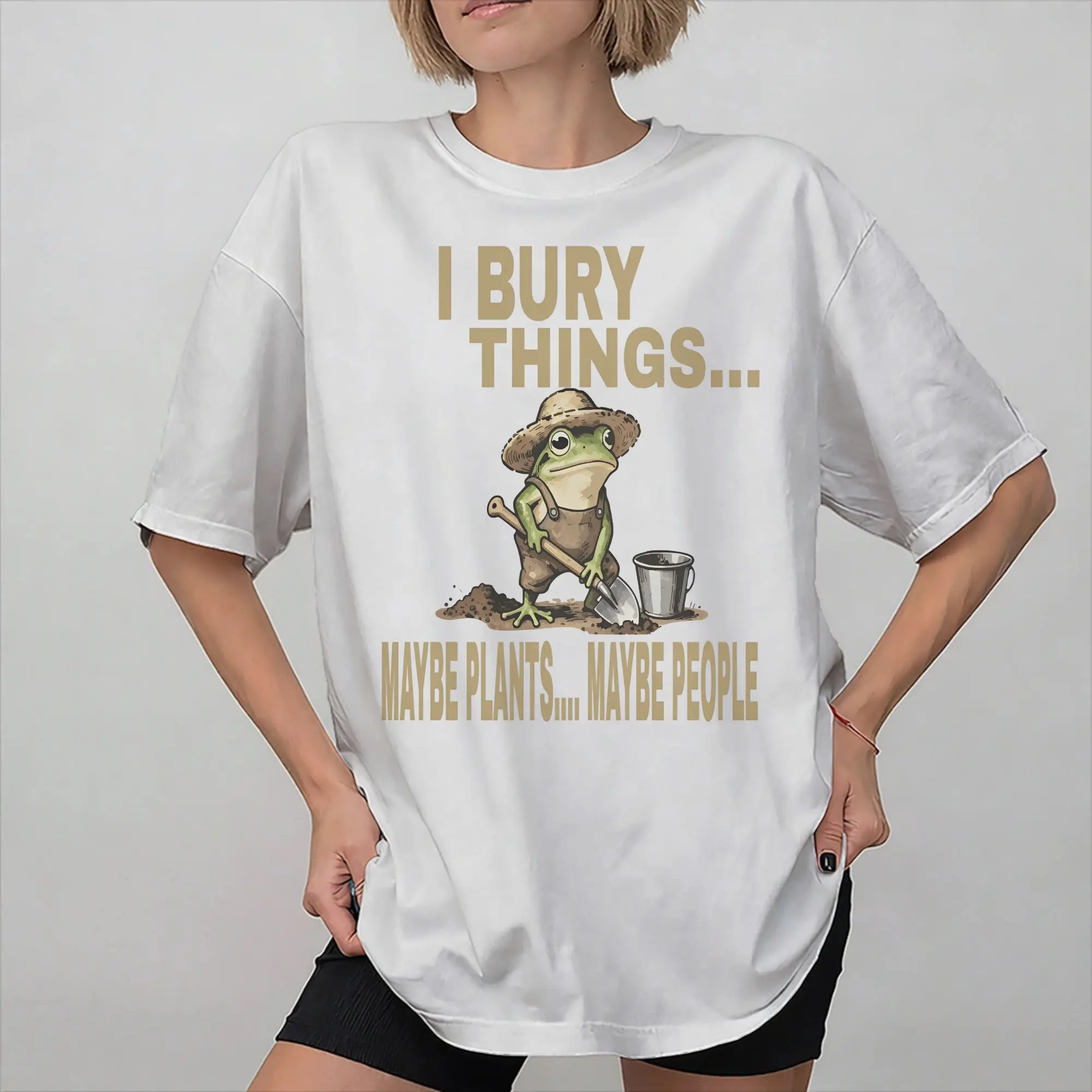 Men Women Graphic Printed I Bury Things Maybe Plants Maybe People Frog T Shirt Tee Cotton  T-shirts Clothing
