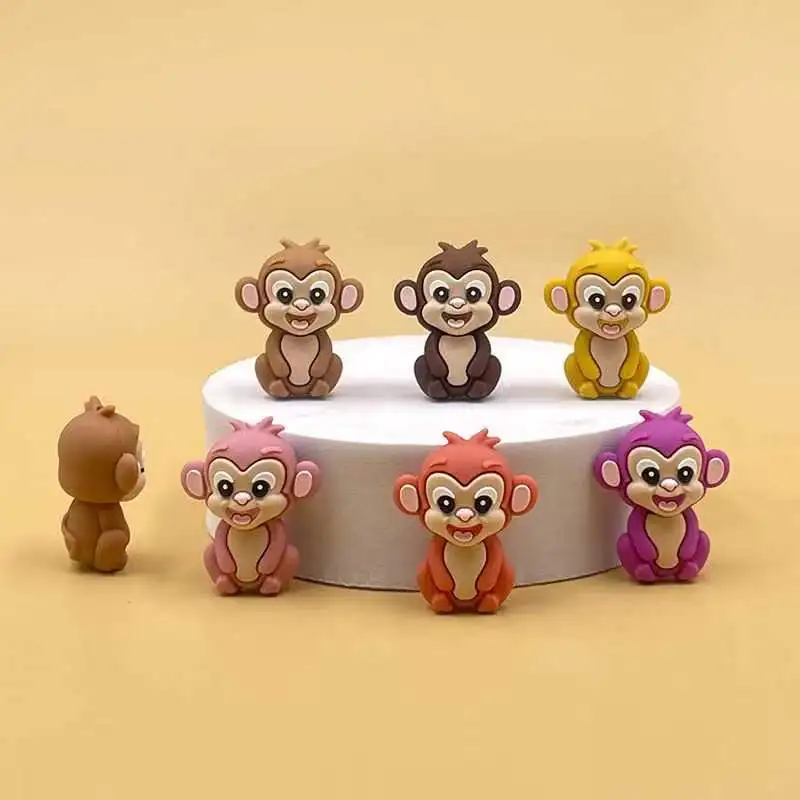 5/10 3D Monkey Silicone Beads And New Cow Theme Flat Beads, DIY Pacifier Chain, Bracelet, Necklace, Jewelry Accessories