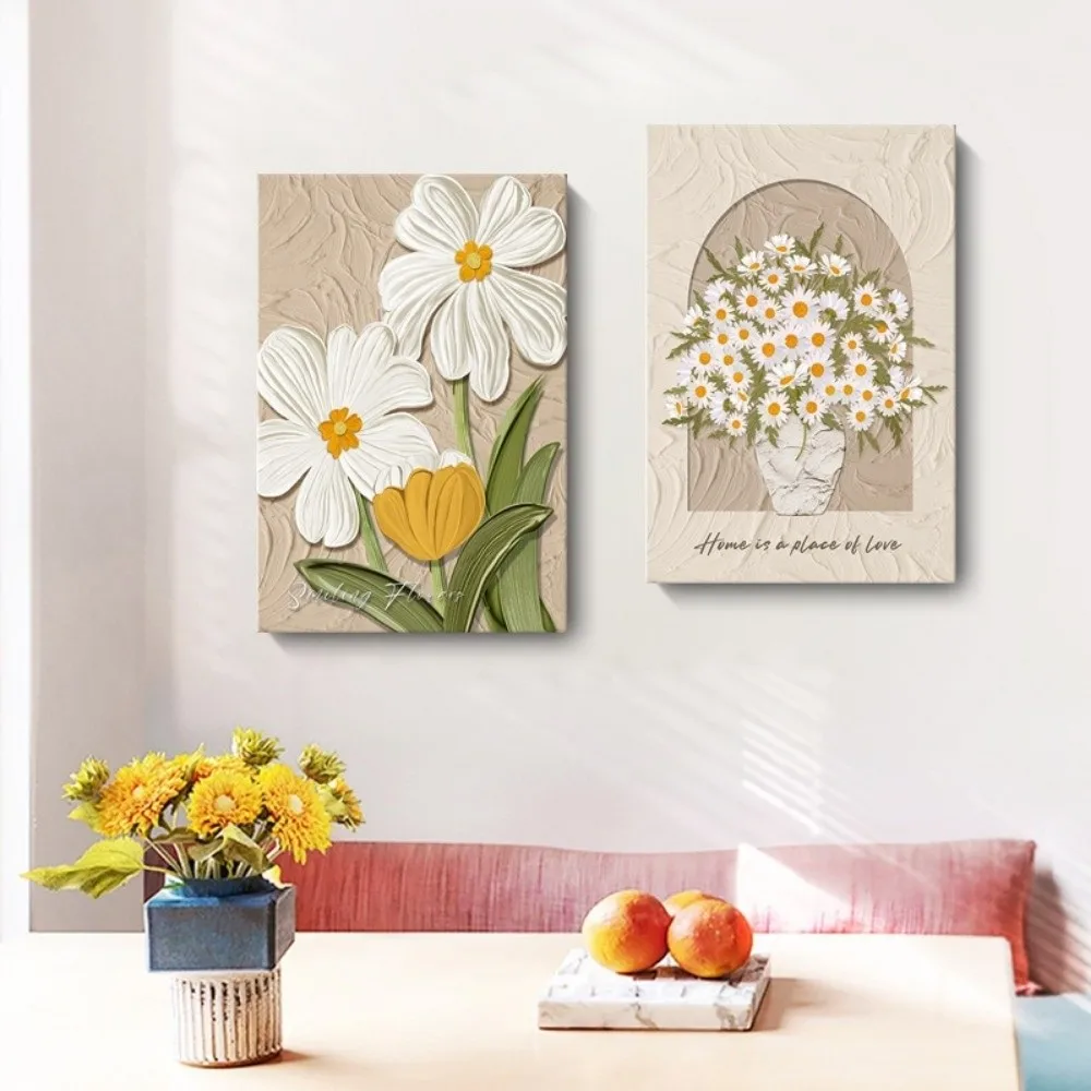 

Cream Style 30*40cm Wall Hanging Picture Frameless with Floating Frame Canvas Painting Flower Decoration Living Room Hotel