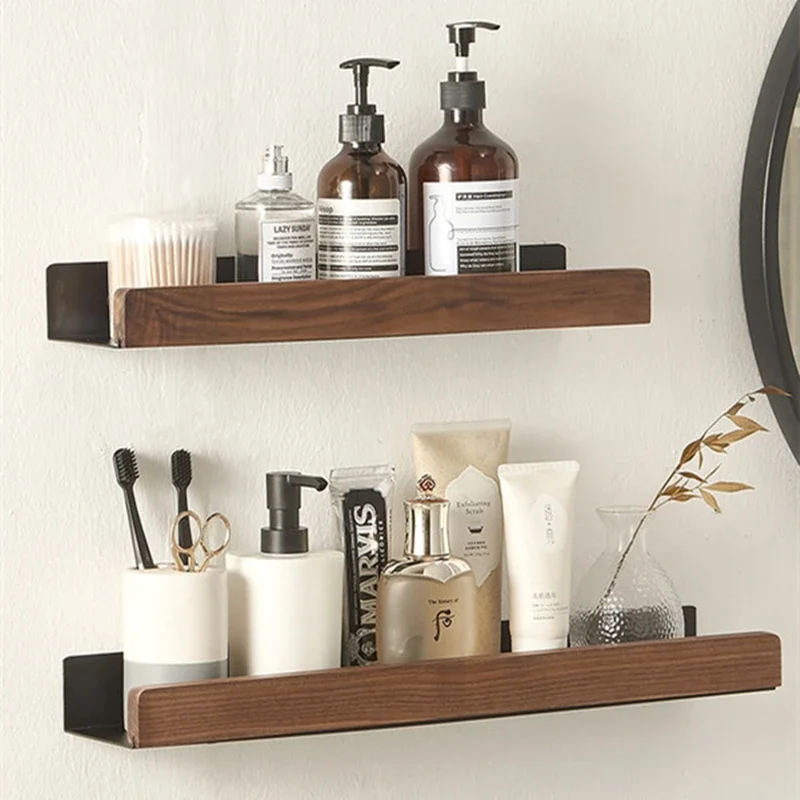 

Solid Wood Bathroom Shelf Wall Mount Corner Shelf Shower Shampoo Soap Cosmetic Shelves Kitchen Storage Rack Bathroom Accessories