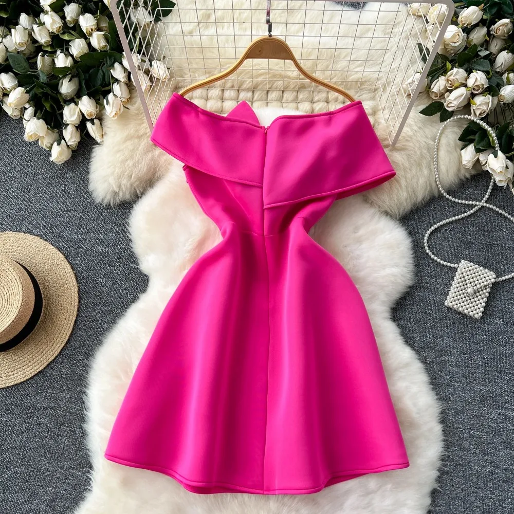 Chic vintage Three-dimensional flower off shoulder Dress Fashion korean fashion Vestido Slim summer Ceremonial dresses