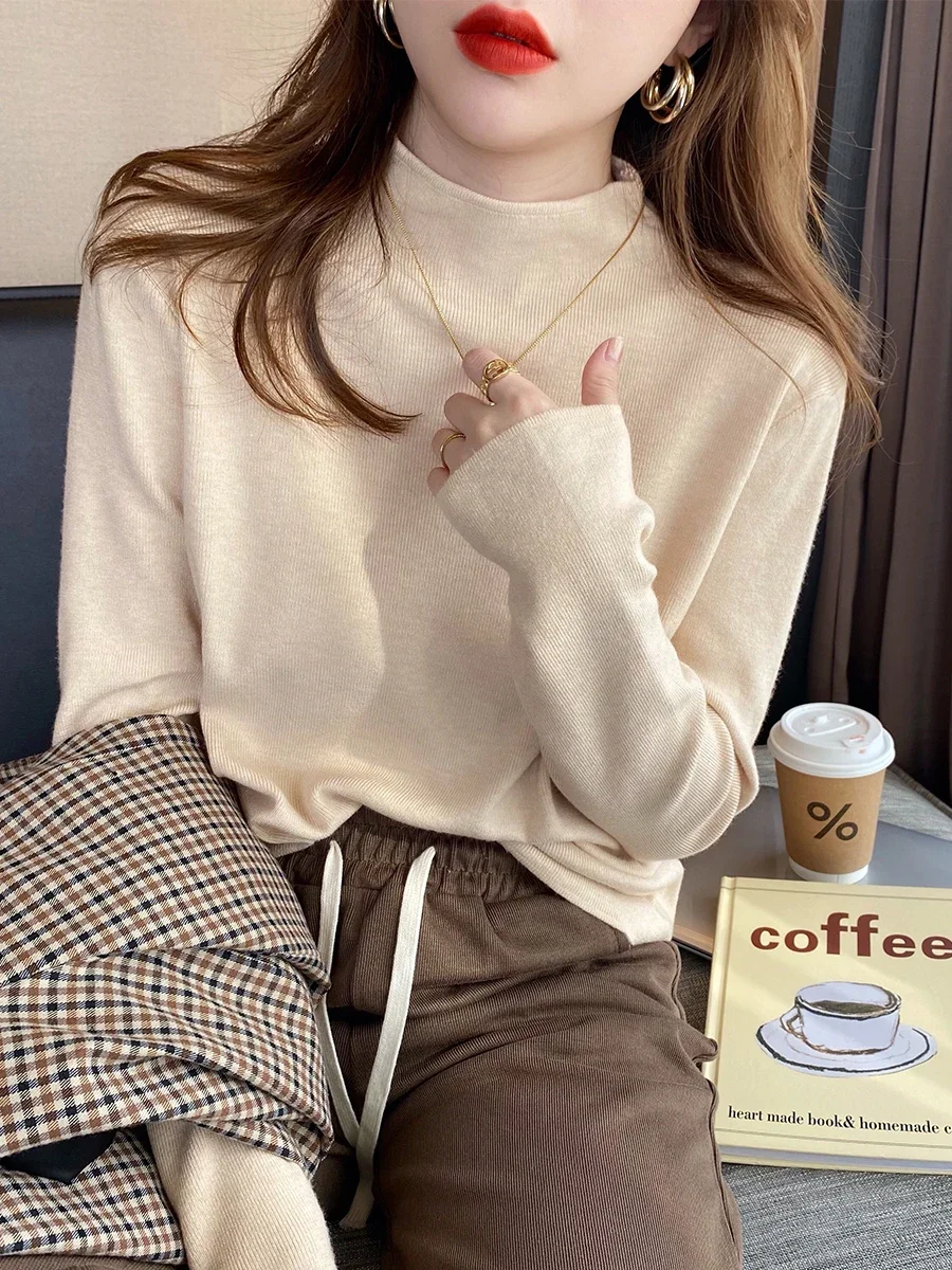 

Женские модные новые однотонные топы, женские вязаные пуловеры, осенне-зимний свитер с воротником, вязаный свитер с длинными рукавами ﻿