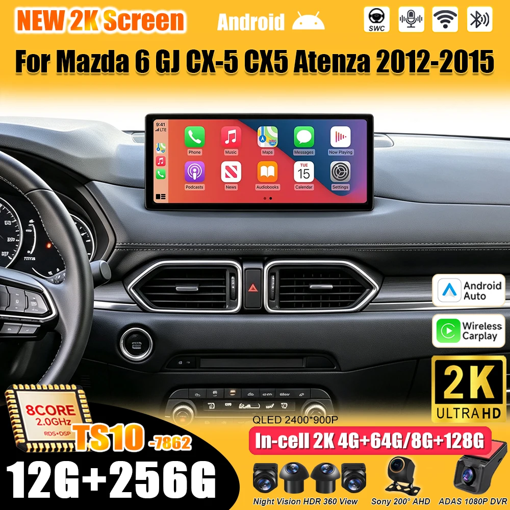 12.3 Inch Android 16 For Mazda 6 GJ CX-5 CX5 Atenza 2012-2015 Car Radio Stereo Head Unit Multimedia Video Player GPS Navigation