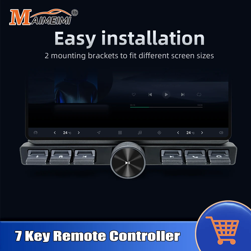 Universal 7 Key Car Remote Control Buttons Car Multimedia DVD Navigation Player Volume Answer Phone Blue Backlight Controller