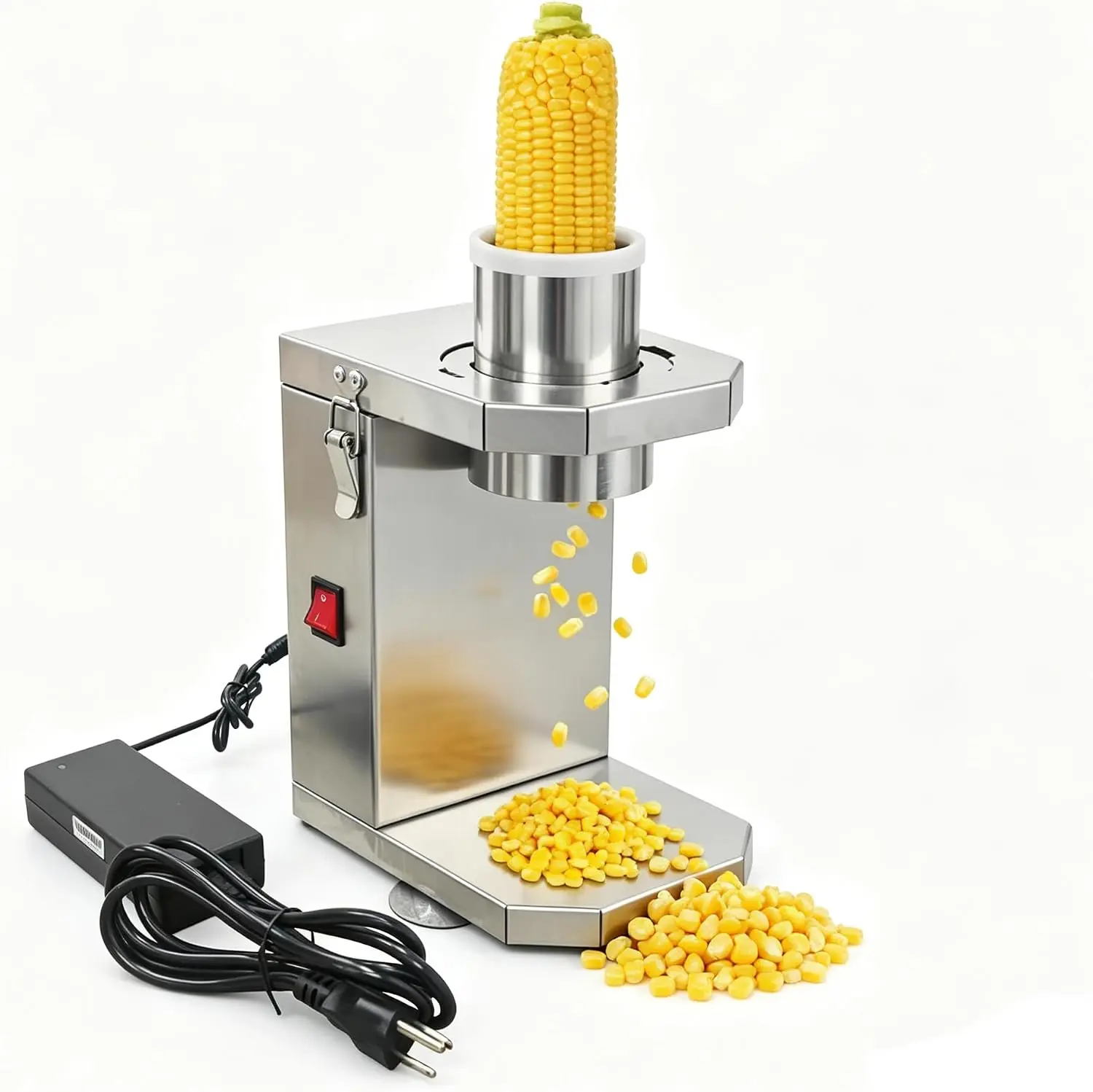 Electric Fresh Corn Sheller Peeler 100-240V Corn Thresher Tool Stainless Steel Corn Cob Stripper Machine with Suction Cup Base for Home Kitchen, Canteen and Commercial Farm Food Processing