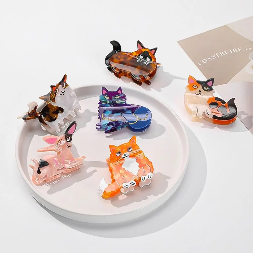 Korean Style Acetic Acid Animal Hair Claw Creative Kawaii Retro Cat Crab Clip Headwear Kitten Cartoon Shark Clip