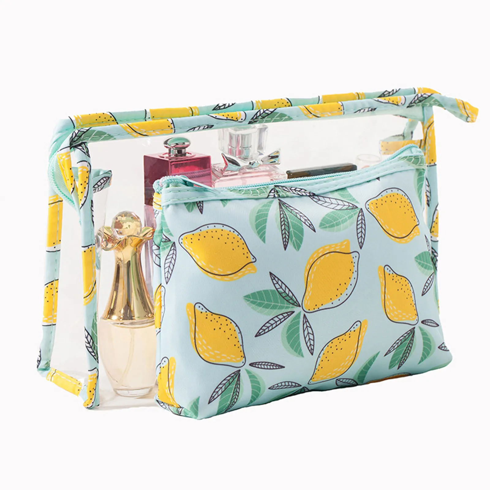 

2 Pcs Clear PVC Travel Toiletry Bag Cute Fruit Pattern Makeup Bags with Zipper Waterproof Carry On Cosmetic Bag Pouch for Women