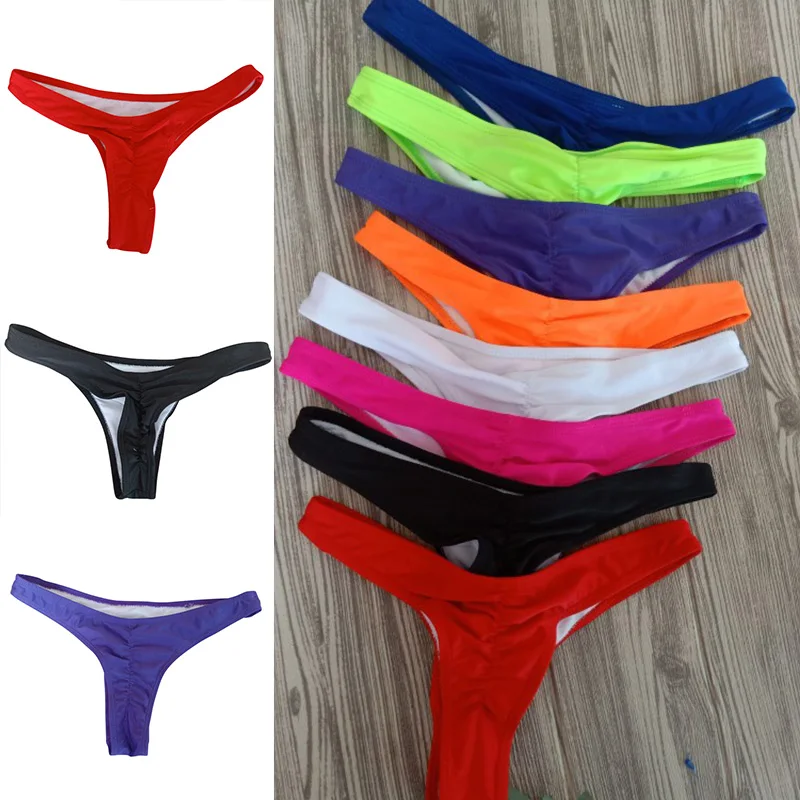 Women's Thong Swimwear Brazilian Briefs Beachwear Bikini Bottom Swimsuit Pleated