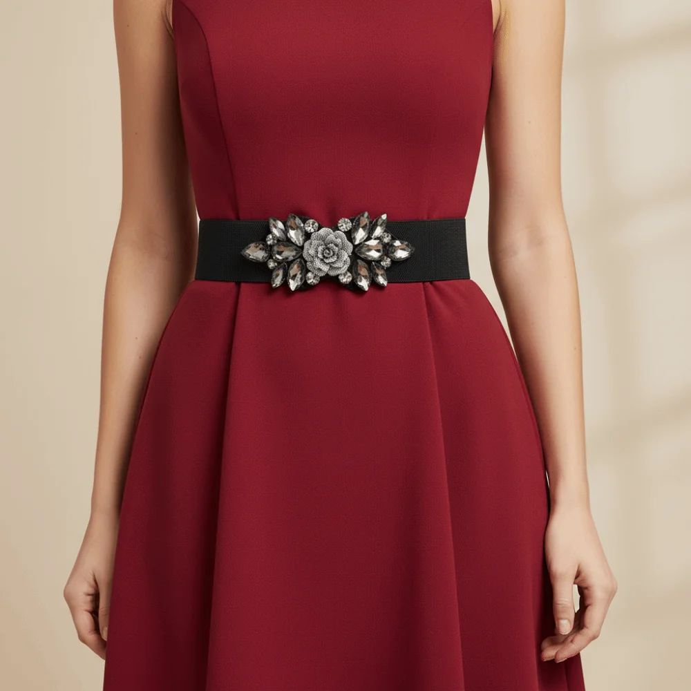 Persoonlijkheid Rose Bloem Elastische Cumberbanden Brede Koreaanse Stijl Vrouwen Tailleband Zwarte Riem Riem Strass Taille Riem Jas