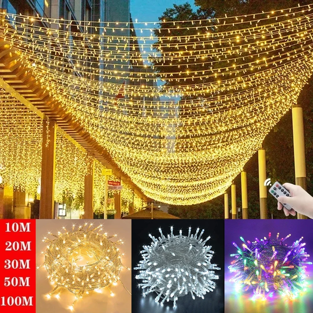 20-800LEDs Garland Led Chain String Fairy Lights Outdoor Waterproof for Street  Ramadan 2026 Holiday Party Wedding Decoration