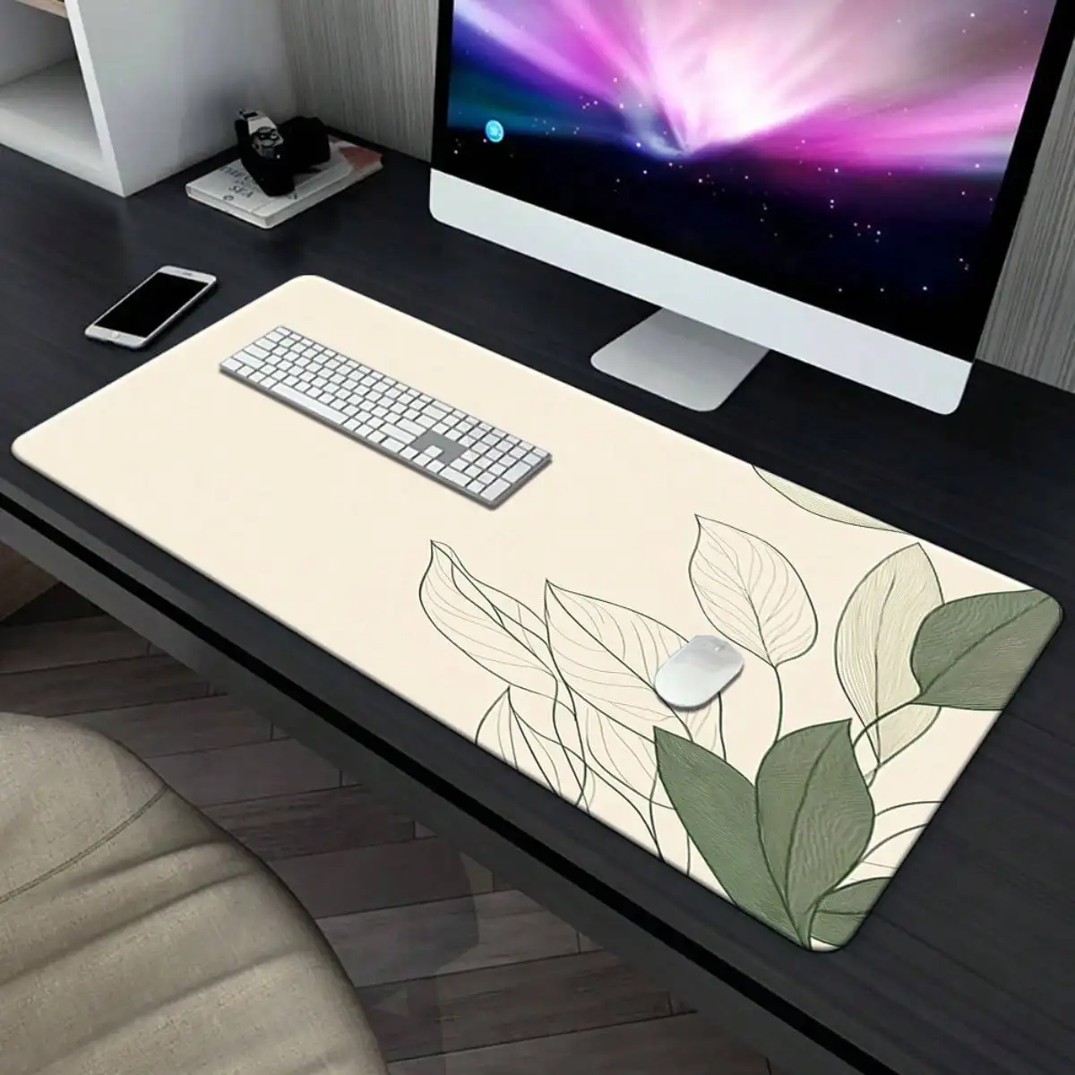 Diatom Mud Material Desk Mat And Mouse Pad, Elegant Leaf Design, Multifunctional For Office Games And Home, 1 Pc, Leaf Pattern, Ideal Desktop Gift
