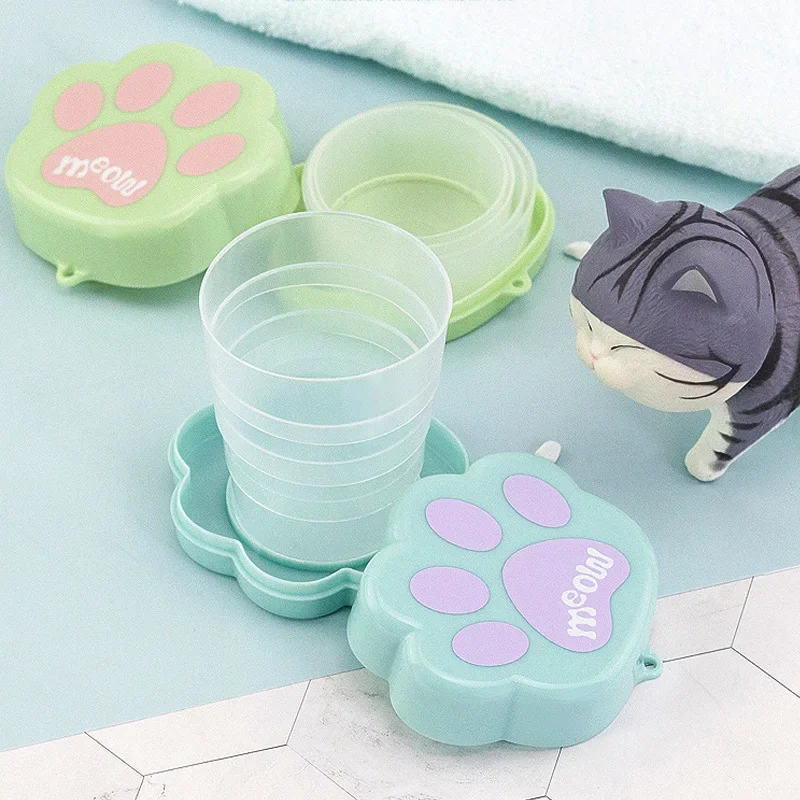 Cartoon Paw Portable Retractable Telescopic Collapsible Cups Water Drinking Tea Cup for Outdoor Sport Travel Plastic Folding Cup