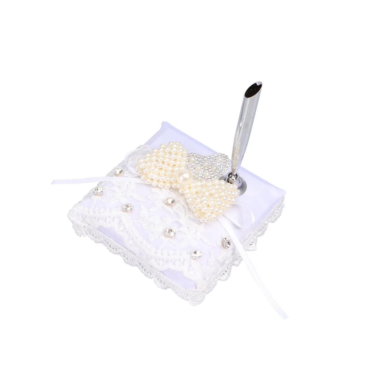 

1pc Pen Stand Heart Bowknot Design Pearl Ribbon Party Pen Holder For Wedding Engagement Decoration Bright Colored Crafted