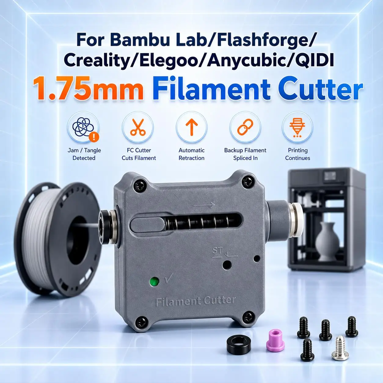 Upgraded 1.75mm 3D Printer Filament Cutter For Bambu Lab/Flashforge/Creality/Elegoo/Anycubic/QIDI FDM Automatic Cut 3D Printer
