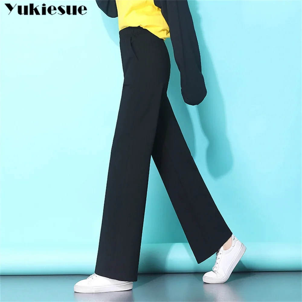 harajuku summer high waist elastic Women's wide leg Capris suit straight pants for women baggy black pants woman trousers