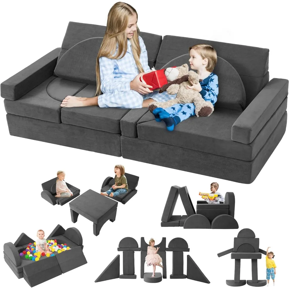 

16PCS Modular Kids Nugget Couch, Large 63" Kids Play Couch Building Fort, Imaginative Convertible Kids Sofa,Floor Toddler Couch