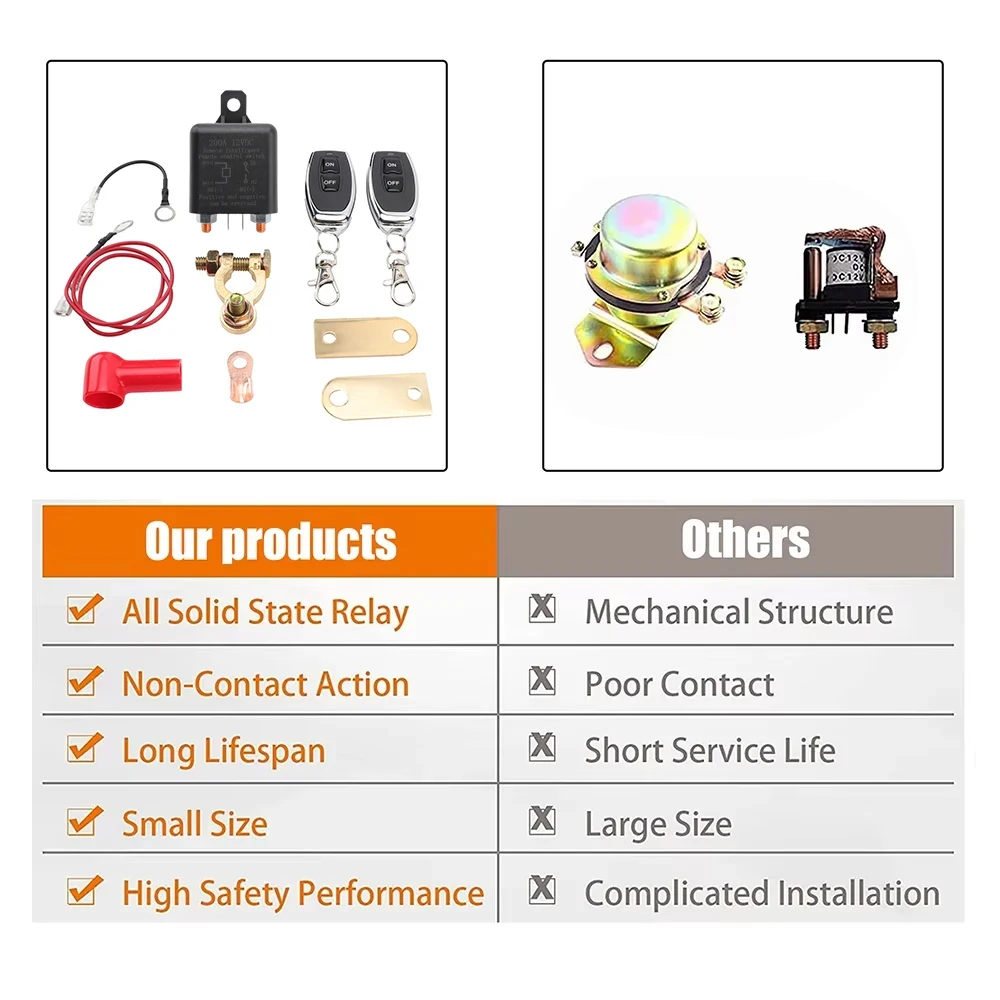 DC12V 200A مفتاح البطارية التتابع البطارية قطع المعزل التبديل مكافحة سرقة مع مفاتيح التحكم عن بعد لشاحنة سيارة #4