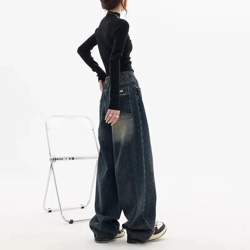 Jeans a gamba larga primavera autunno Pantaloni in denim a vita alta da donna Jeans da donna Harajuku Vintage stile BF Allentato Femme Streeetwear