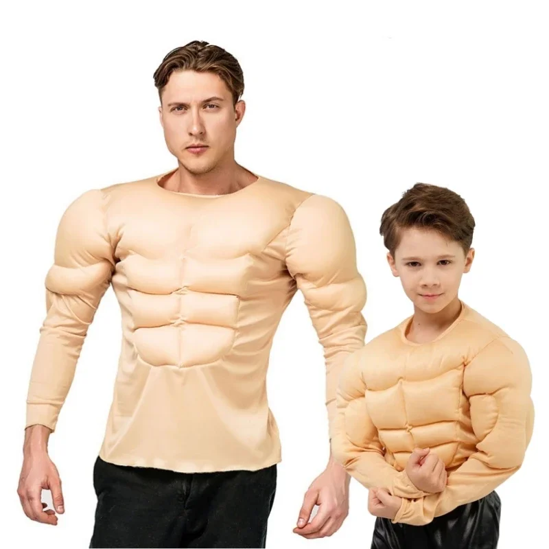Adults Kids Fake Abs Muscle Cosplay Clothes Men Boys Carnival Fake Abs Role-Playing T-Shirt Club Party Dress Up Cosplay Costumes