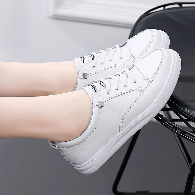 Genuine Leather Women Casual Sneakers Plus Size Spring Summer Skate Shoes Ladies Little White Vulcanized Shoes Woman