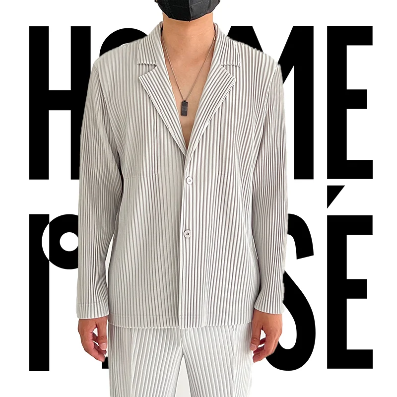 

Pleats Suit Jacket Business Casual Loose Men's Spring New 2024 Lapel Cardigan Two Buttons Back Slit Pleated Jacket Men Clothing