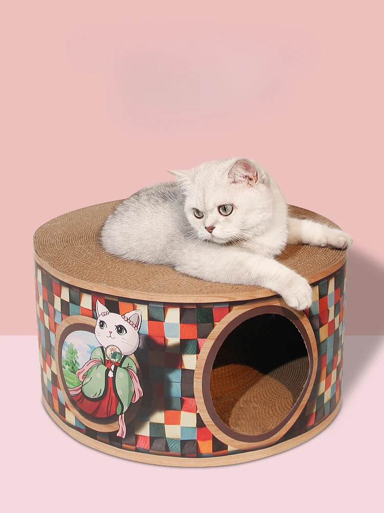 Cat Scratch Board Tunnel Nest No Chipping Corrugated Paper Wear-Resistant Integrated Cat Nest Cat Toy Grinding Claw Board