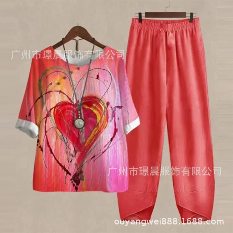 

Весна/Лето 2022, модные женские уличные весенние брюки с пятью рукавами и принтом, комплект из двух предметов