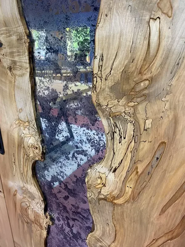 Handmade Solid Wood Door with Vintage Mirror Panels Custom Antique Mirror & Live Edge Barn Sliding Door