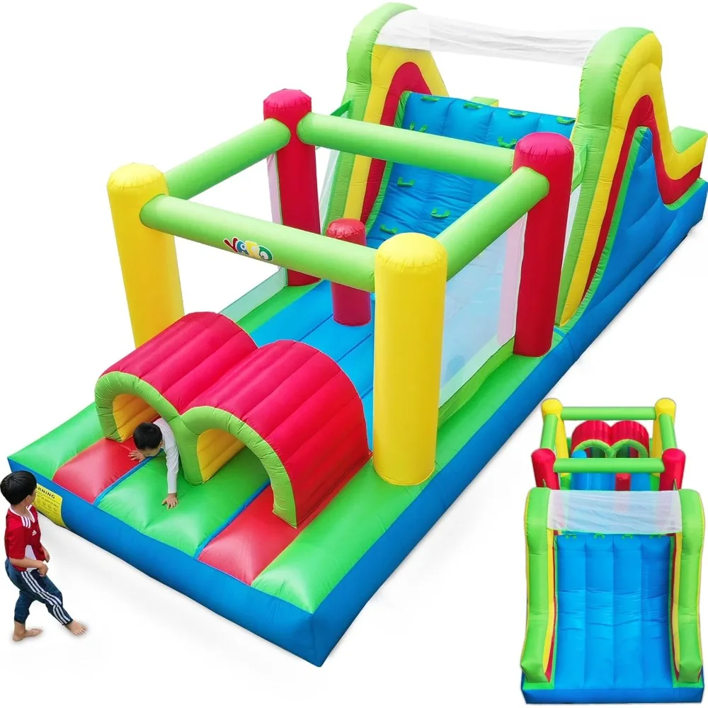 

Inflatable Obstacle Course Bouncy Castle with Large Slide for Ages 3-6,8-12, Jump House with 750w Blower for Outdoor Party