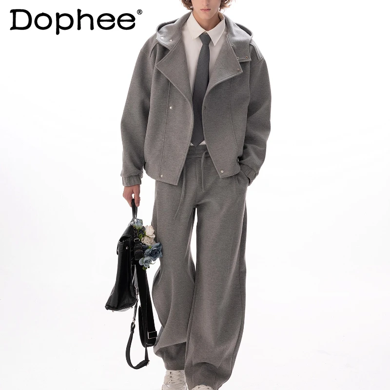 

Мужские осенне-зимние новые толстовки с капюшоном, топы и брюки, комплекты джентльменов, высококачественные удобные модные комплекты из 2 предметов, модные однотонные комплекты из двух предметов