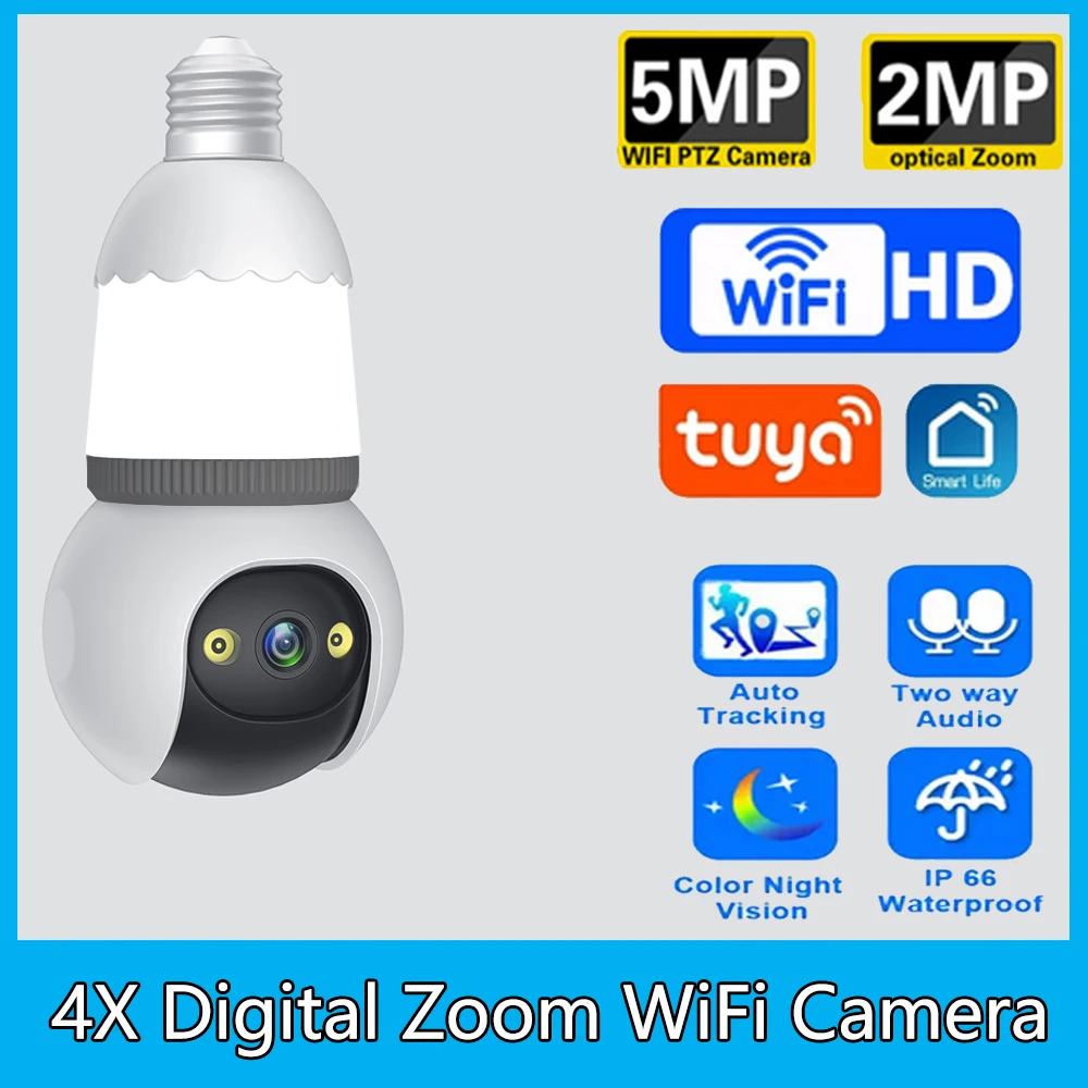 tuya app camera bulbo e27 cor visao noturna iluminacao smart home cctv home security 1080p monitor pet 5mp 01