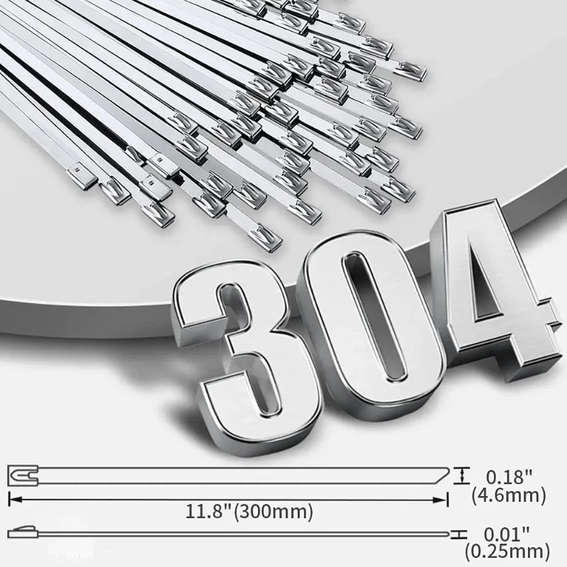 304 Stainless Steel Self-Locking Cable Ties 4.6mm Coated Multi-Purpose Zip Ties for Exhaust Pipe Automotive Industrial Wrapping