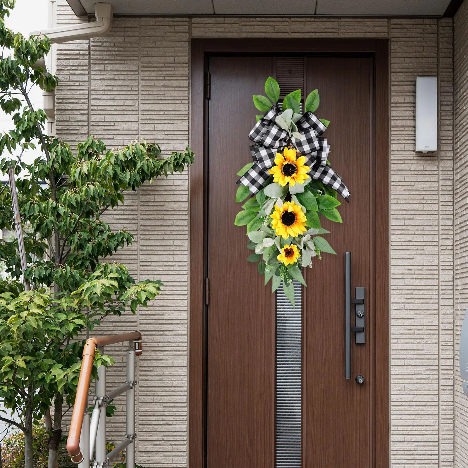 

Искусственная подвеска-гирлянда в форме подсолнуха для входной двери, ручной работы, для крыльца, фермерского дома, гостиной, сада, для использования в помещении