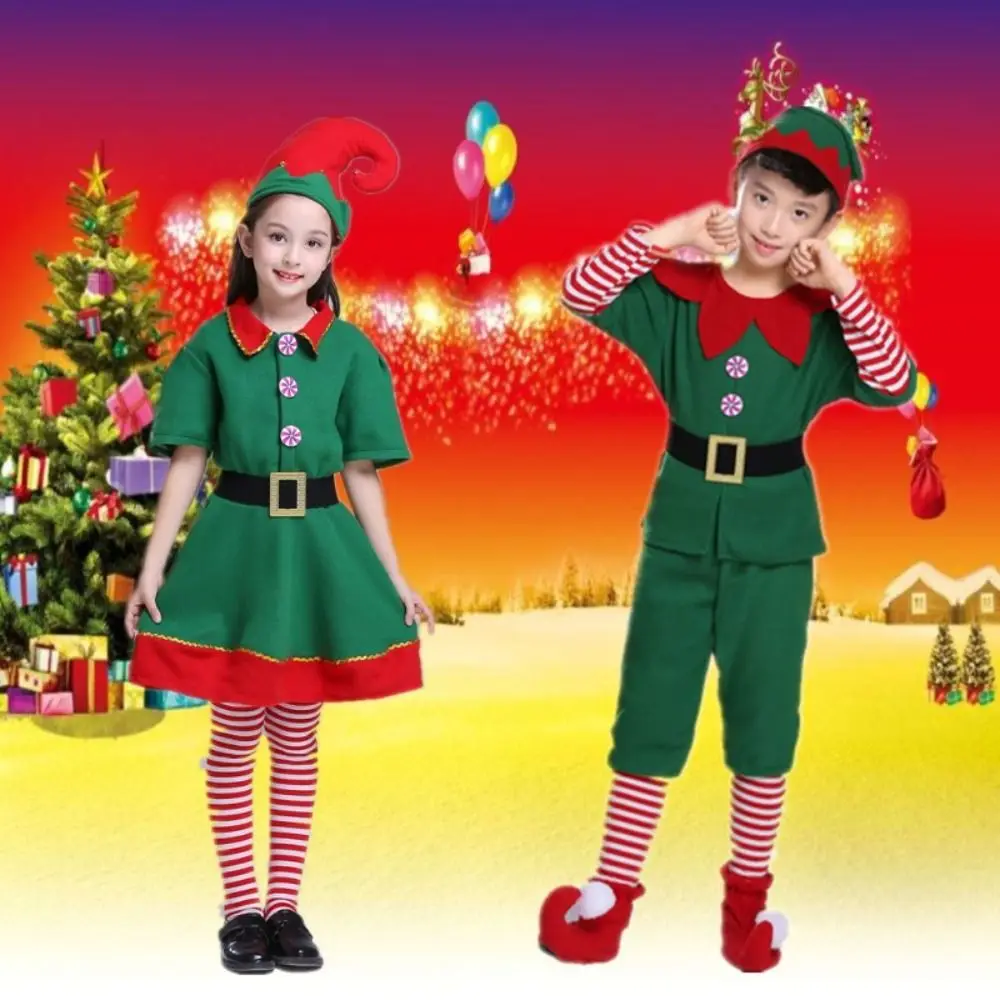 Hat Christmas Cosplay Costume Socks Dress Green Elf Costume Party Cloth Accessories Christmas Party Accessories Kids and Adults