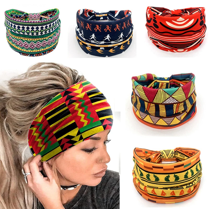 Boho Stretch Headwrap Women Rose Flower Print Yoga Headband Elastic Head Wrap Hair Band Bandana Headband Wide Scarf Turban 2023