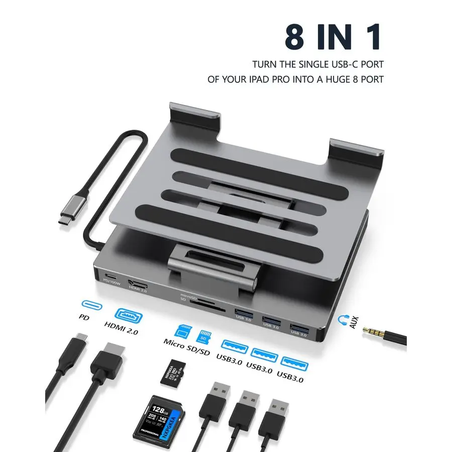 

Pro USB C Hub Stand, Multiport Adapter for iPad Pro M4 M3 M2 M1 13 12.9 11 Inch iPad Air Docking Station Foldable 4K 60Hz HDMI,