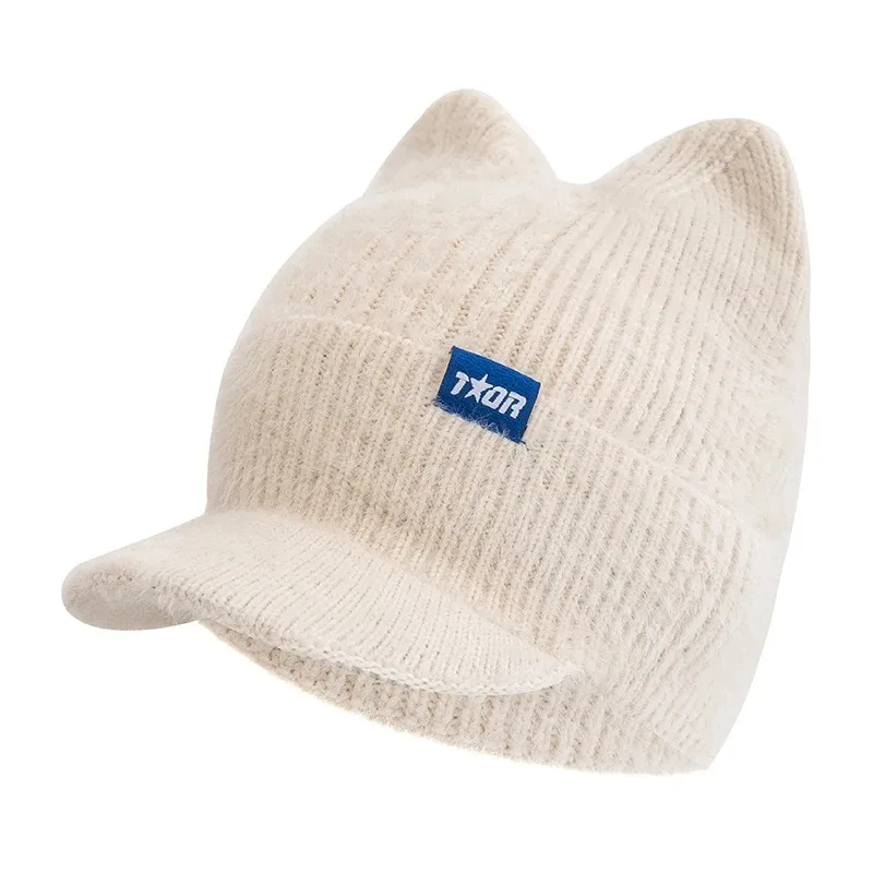 Hot Sale Women Candy Colors Winter Hat Fashion Faux Fur Knitted Hat Soft Cat Ear Beanie Hats Female Streetwear Cap
