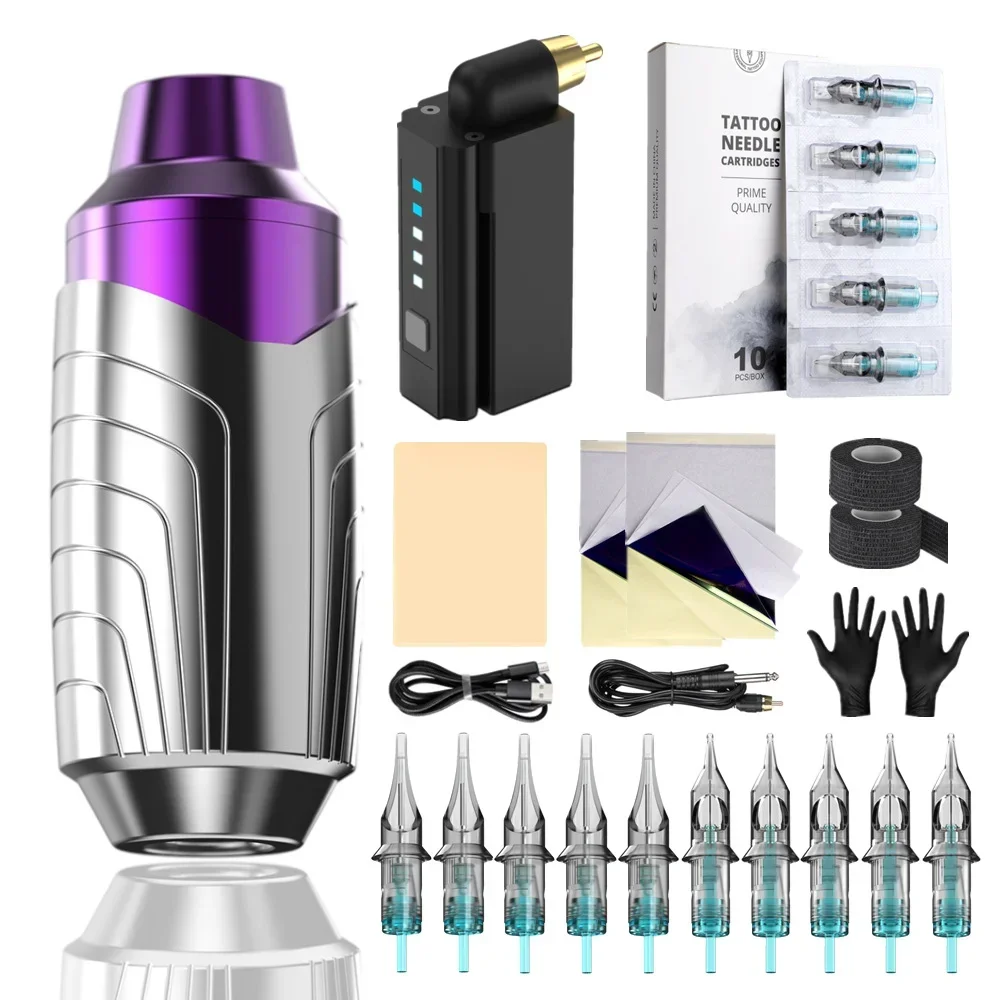 Tattoo Machine Kits Tattoo Power Supply Rotary Pen with Cartridges Needles Permanent Makeup Machine for Tattoo Beginners Artist